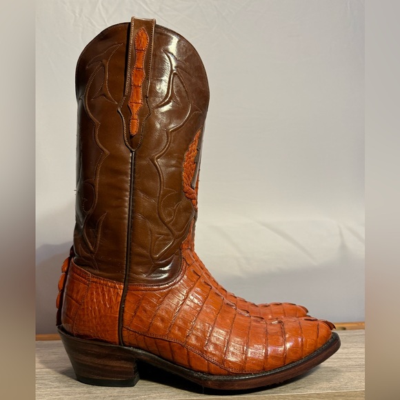 Men’s Black Jack Cowboy Boots Phoenix Inlay Alligator Hornback Size 7 EE Cognac - Picture 6 of 16